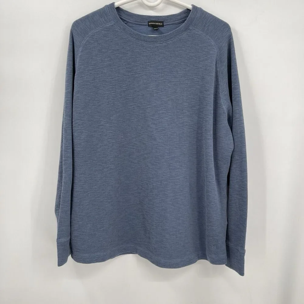 Banana Republic XL Pullover Shirt Mens Blue Textured Long Sleeve Crewneck Raglan